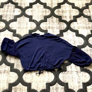 Dark Blue Cropped Long Sleeve Blouse